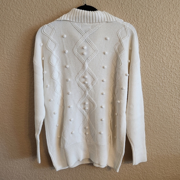 Sedge White Knit Womens Sweater with Half-Zip Size L  NWT Preppy Quiet Luxury - Picture 2 of 9